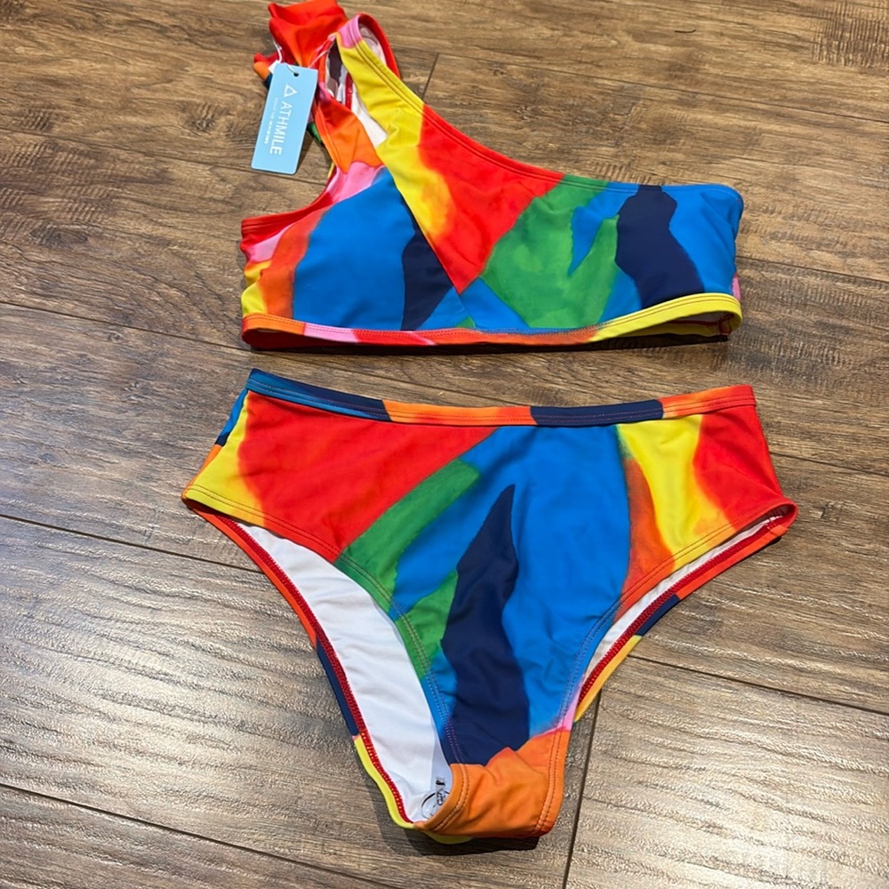 Colourful one shoulder NWT padded bikini